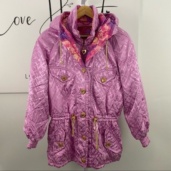 * Vintage Pink Jacket Miss Phenis Ski Full Zip with Gold Heart Retro 80s 90s - Picture 2 of 16